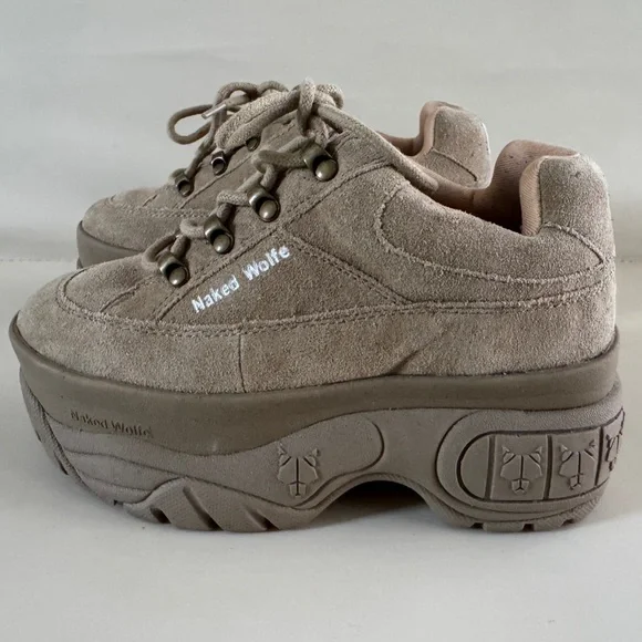 Naked Wolfe Sporty Platform Sneakers Taupe Suede Y2K Chunky Minimalist 90s - Picture 6 of 13